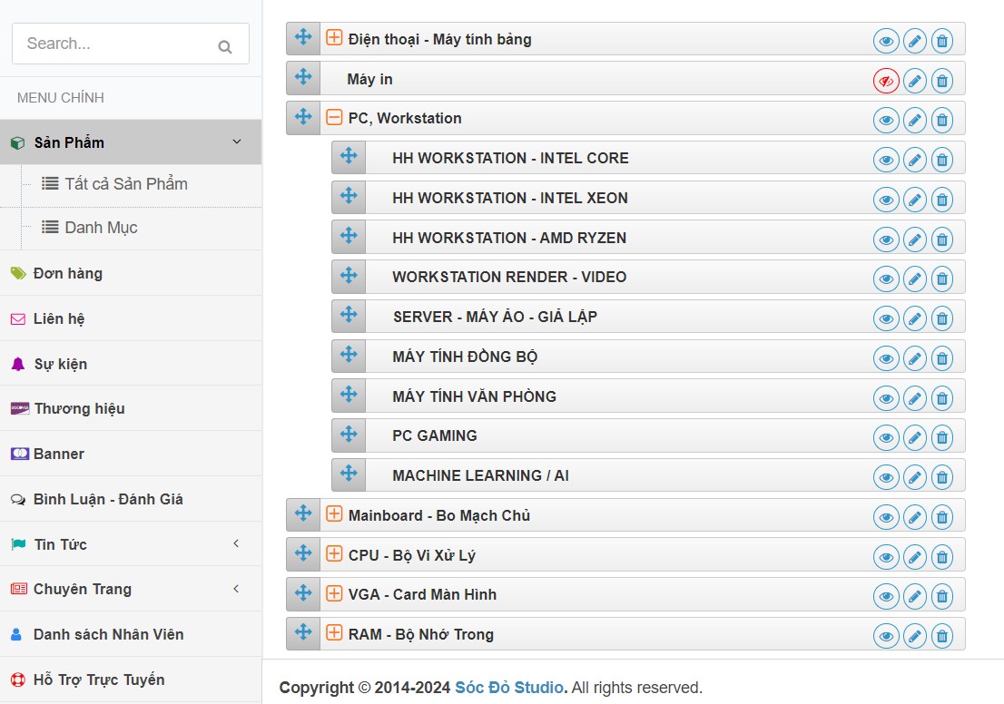 Chức năng quản lý menu và xây dựng danh mục sản phẩm source code website bán máy tính